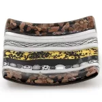 - Un petit plat - Cendrier en verre de Murano aux tons marrons et blancs avec inclusion de feuilles d'or, d'argent et de murines - www.boutiquestgermain.com