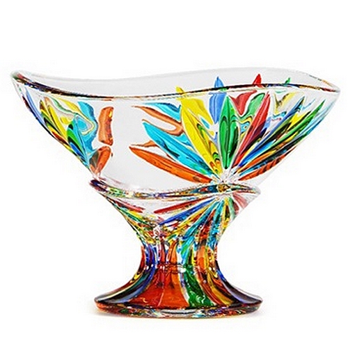 coupe en cristal sur pied de Murano avec des feuilles pour motifs - www.boutiquestgermain.com