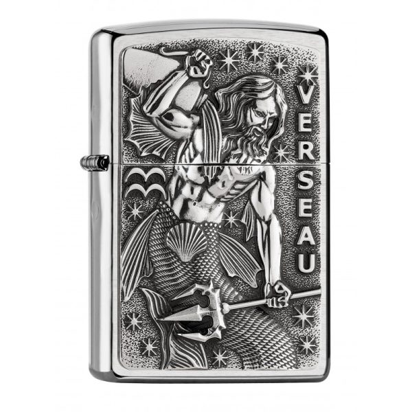 Vue de face du Zippo Verseau - Briquet tempete - Zodiac - www.boutiquestgermain.com