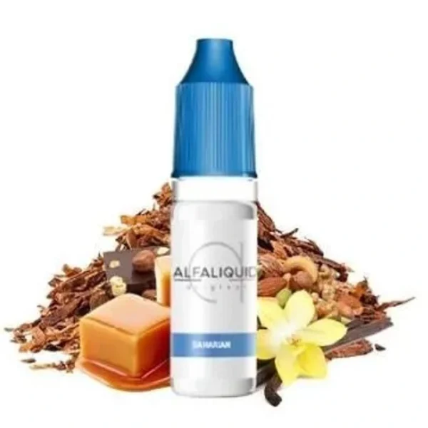 Ce E liquide Alfaliquid SAHARIAN 11 mg a la saveur de tabacs blonds avec du chocolat, de la vanille, en passant par du caramel et des fruits à coques. www.boutiquestgermain.com